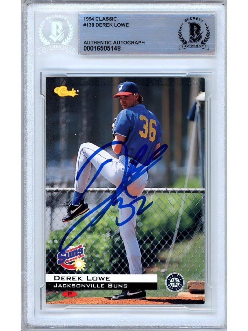 Derek Lowe Signed 1994 Classic #138 Mariners Minor League Beckett BAS Slabbed